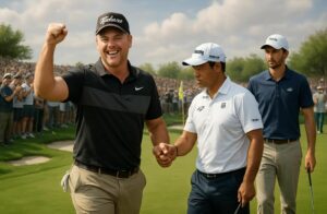 chris gotterup remporte une victoire impressionnante en play-offs contre hideki matsuyama au phoenix open, tandis qu'adrien saddier termine à la 60e place.