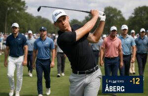 au players championship, ludvig aberg prend la tête avec un score de -12, tandis que matthieu pavon et 11 autres stars quittent la compétition prématurément.