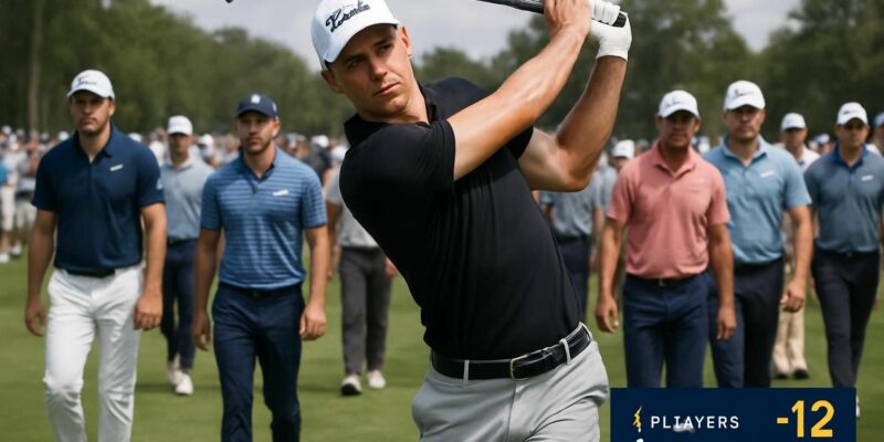 au players championship, ludvig aberg prend la tête avec un score de -12, tandis que matthieu pavon et 11 autres stars quittent la compétition prématurément.