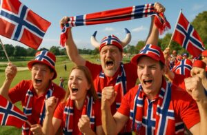 des supporters norvégiens passionnés soutiennent avec ferveur leurs joueurs lors d'un tournoi de golf du pga, créant une ambiance exceptionnelle sur le parcours.