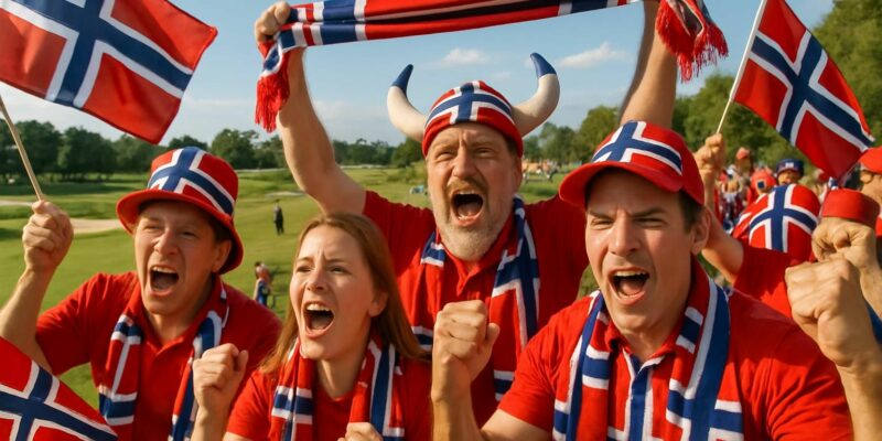 des supporters norvégiens passionnés soutiennent avec ferveur leurs joueurs lors d'un tournoi de golf du pga, créant une ambiance exceptionnelle sur le parcours.