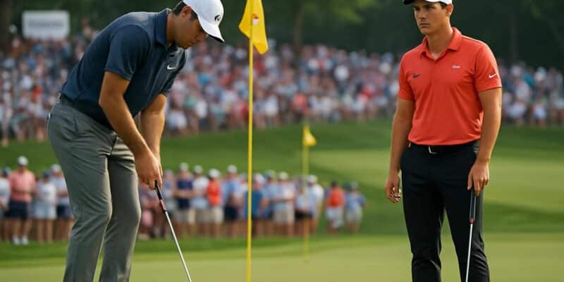 suivez le duel palpitant entre scottie scheffler et viktor hovland ce lundi au travelers championship, une étape clé du pga tour où ils s'affrontent pour remporter le prestigieux titre.
