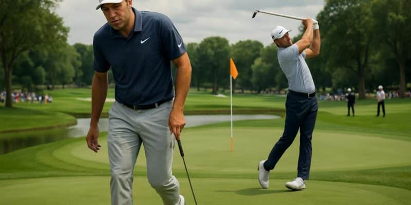 au memorial tournament, scottie scheffler vacille mais maintient son statut de leader, tandis que j.t. poston impressionne avec une performance solide.
