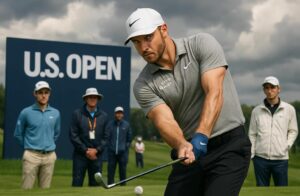 suivez le premier tour du u.s. open de golf où wyndham clark prend la tête en solo après une interruption, tandis qu'adrien saddier se positionne à la 49e place.