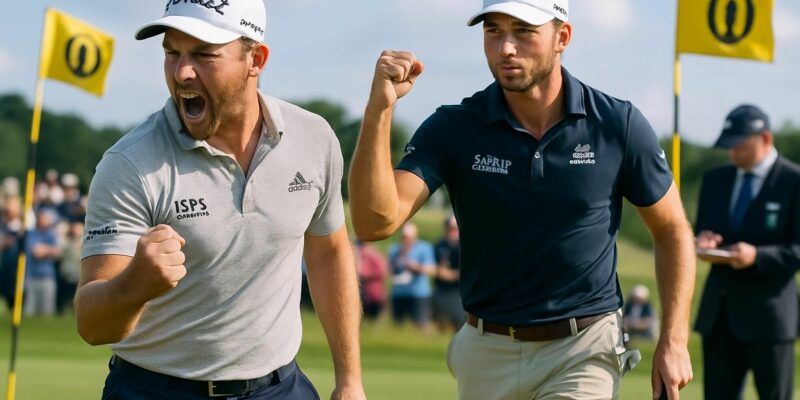 lucas herbert et sam burns réalisent un record spectaculaire avec un score de 62 lors de the open, malgré une pénalité de deux coups au golf.