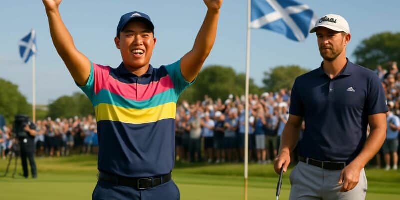 tom kim remporte l'open d'écosse avec brio, tandis que victor perez termine 9e et se qualifie pour le prestigieux british open.