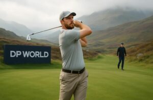 suivez le dpw tour de golf en écosse où matthew southgate d'angleterre prend l'avantage en solo à -4, tandis que martin couvra se positionne à trois coups du leader.