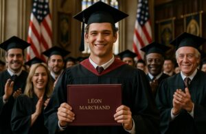 léon marchand obtient son diplôme d'une université américaine prestigieuse, rejoignant ainsi de nombreuses autres célébrités diplômées de cet établissement renommé.
