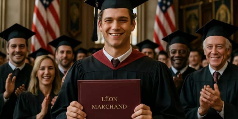 léon marchand obtient son diplôme d'une université américaine prestigieuse, rejoignant ainsi de nombreuses autres célébrités diplômées de cet établissement renommé.