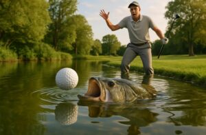 découvrez une vidéo insolite de golf où une balle tombée à l'eau se retrouve miraculeusement dans la bouche d'un poisson, provoquant une pénalité pour le joueur après cet incident surprenant.